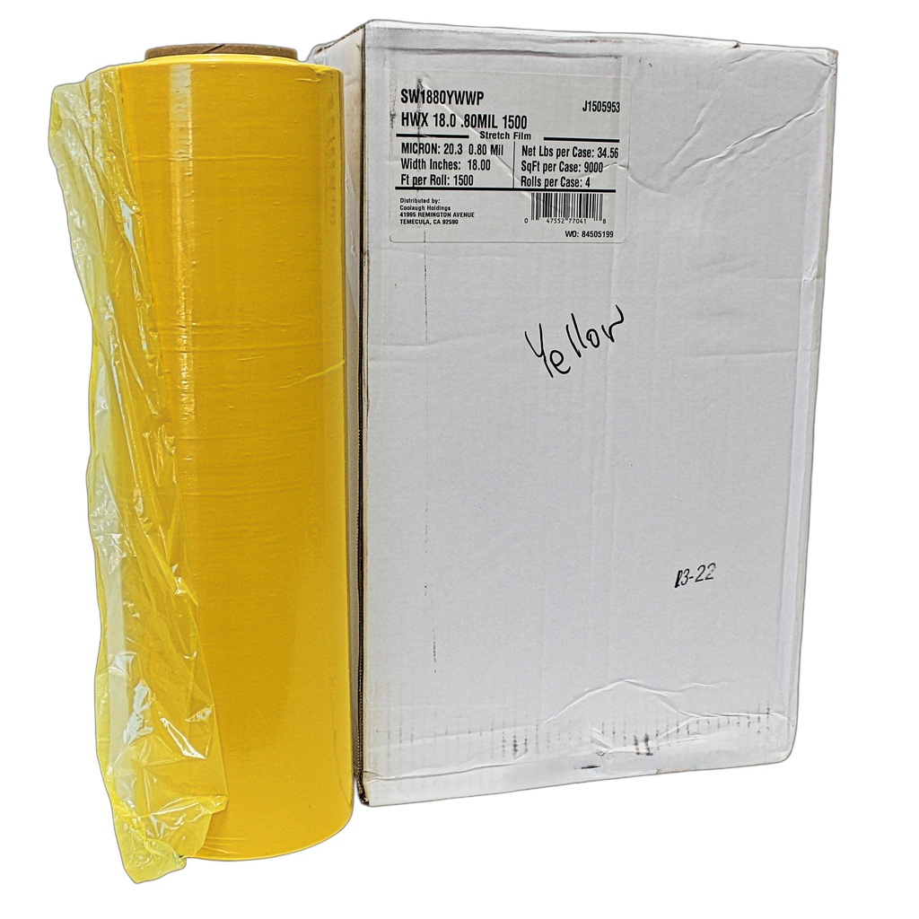 Stretch Film, Yellow, 18"x1500' 80 Ga