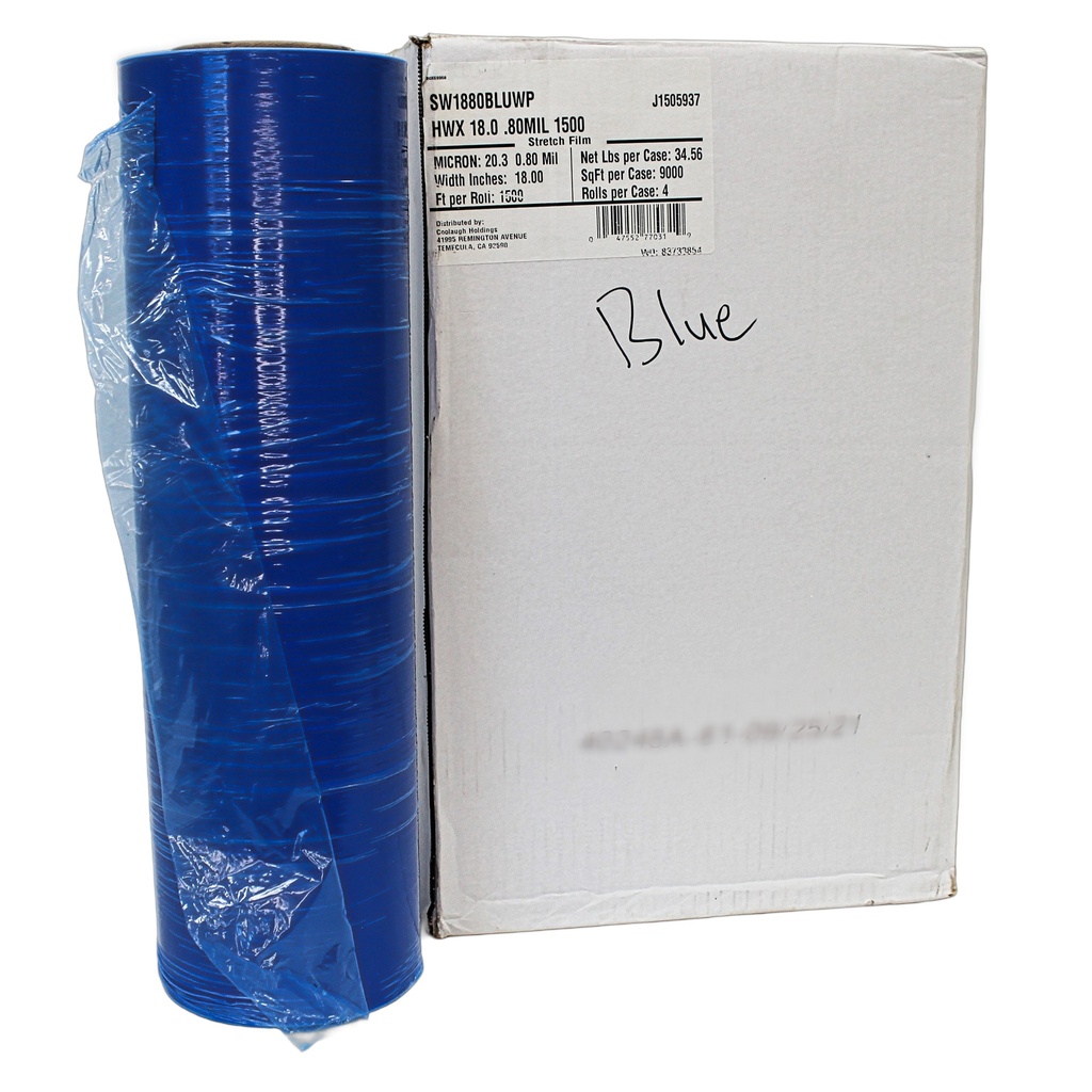 Stretch Film, Blue, 18"x1500' 80 Ga