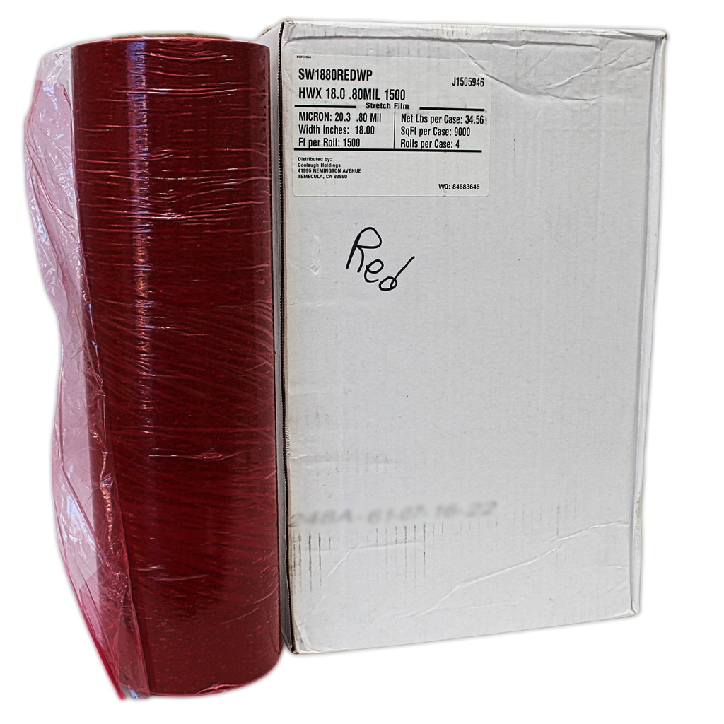 Stretch Film, Red, 18"x1500' 80 Ga