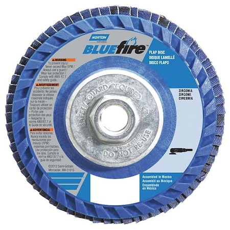 Flap Disc 4-1/2"x5/8-11 Type 27 Norton Bluefire R884P 36 Grit