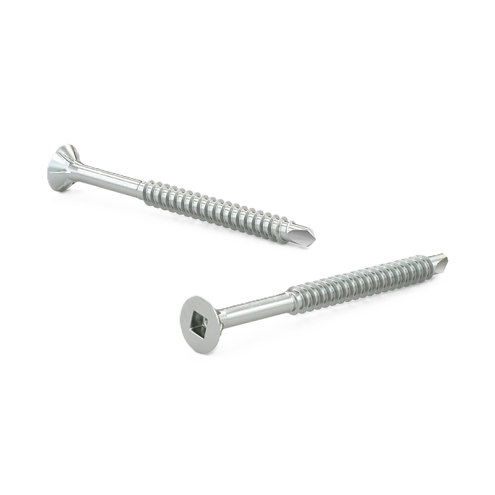 Richelieu #7-2" PWR Drive Hybrid Wood Screw, Square Drive, Flat Head w/Nibs, Fine Thread, TEK point, Zinc 