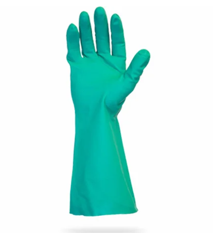 Gloves, Nitrile, Green Large, Solvent Resistant, Flock Lined 