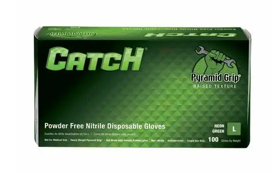 Catch Neon Green Nitrile Exam Glove 9 mil with Pyramid Grip Large