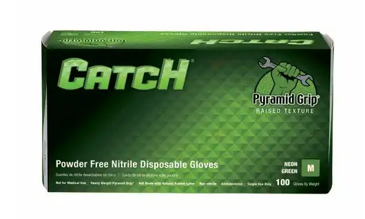Catch Neon Green Nitrile Exam Glove 9 mil with Pyramid Grip Medium