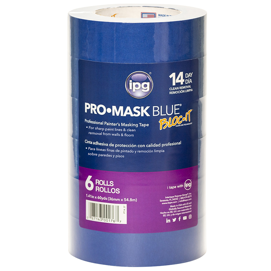 1.41" x 60 Yds Intertape PT14 Blue ProMask Blue Masking Tape, Contractor 6-Pack