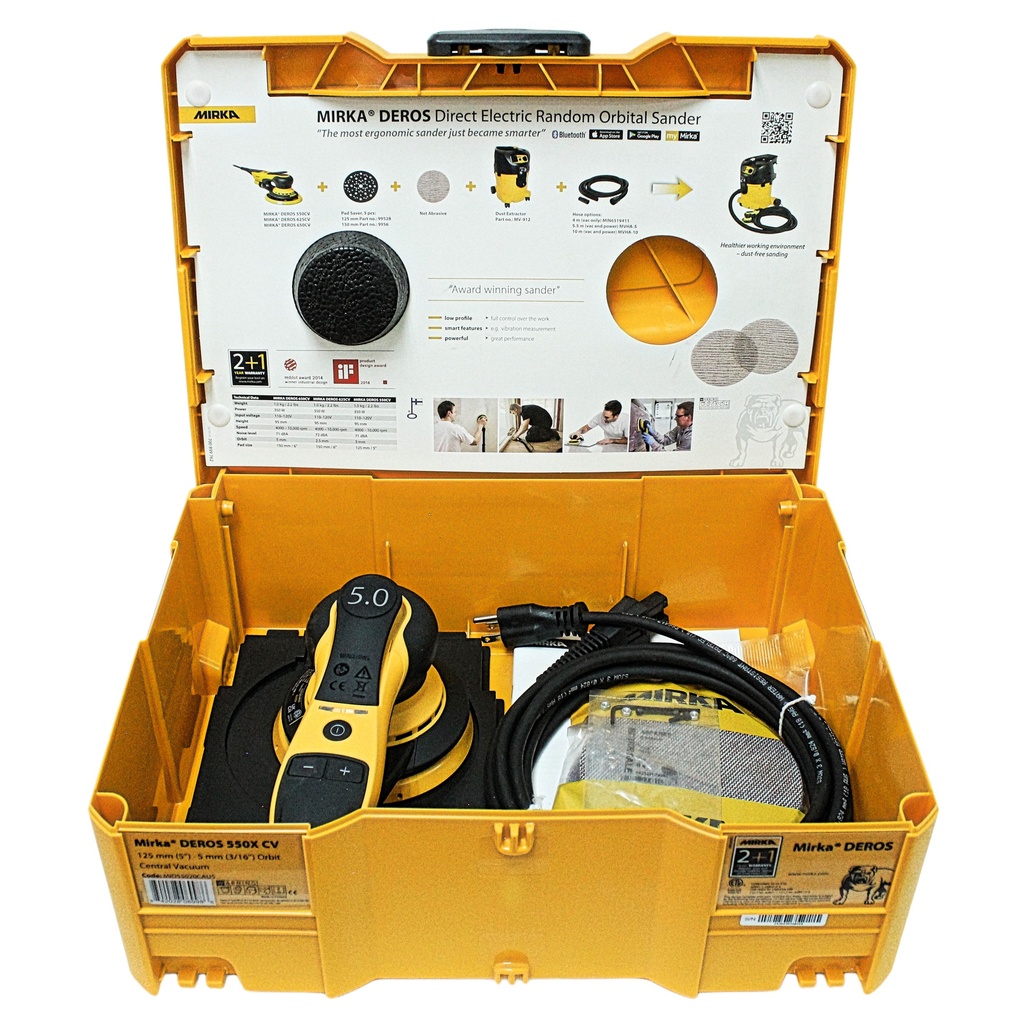 5" DEROS 550CV, 5mm orbit, vacuum-ready finishing sander