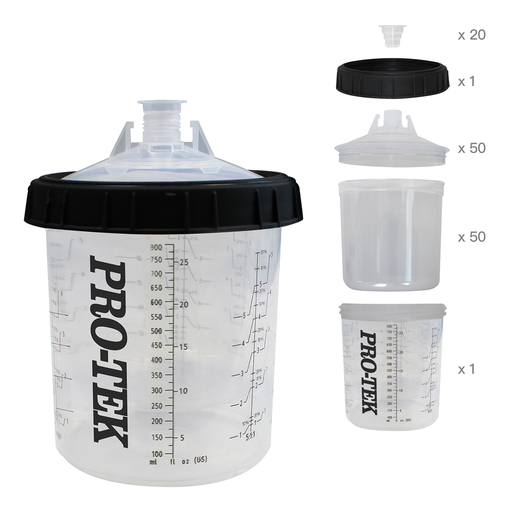 [850PC125-50] Flexible Paint Cup System 800ml, 125 micron Filter 
