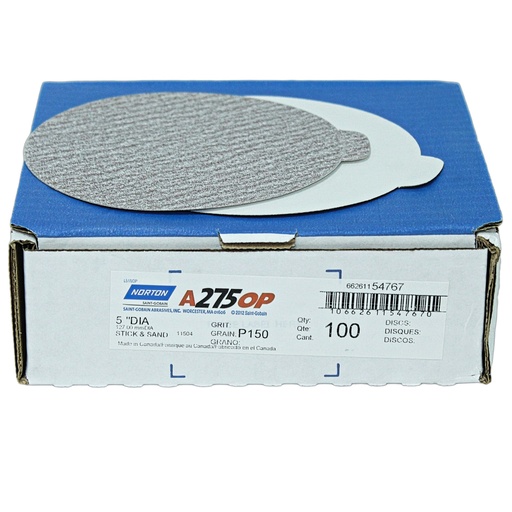 [66261154767] Disc 5" Tabbed A275 paper, PSA 150 Grit(Box/100)