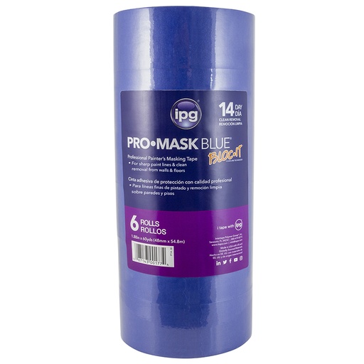 [087143001774] 1.88" x 60 Yds Intertape PT14 Blue ProMask Blue Masking Tape, Contractor 6-Pack
