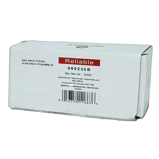 [980200B] Reliable 16 Ga. Brad Nails, 2" 