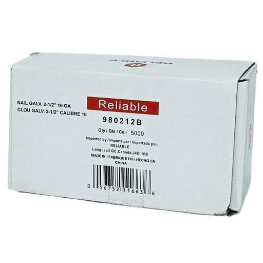 [980212B] Reliable 16 Ga. Brad Nails, 2 1/2" 