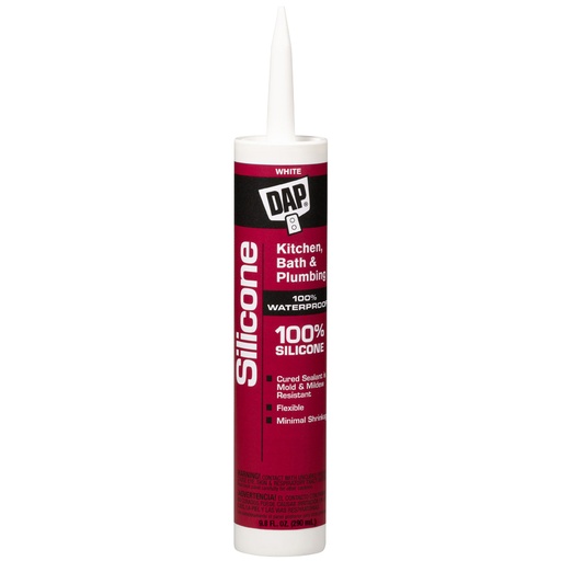 [08640] Dap 100% Silicone Kitchen & Bath Sealant White, Tube 9.8 fl oz