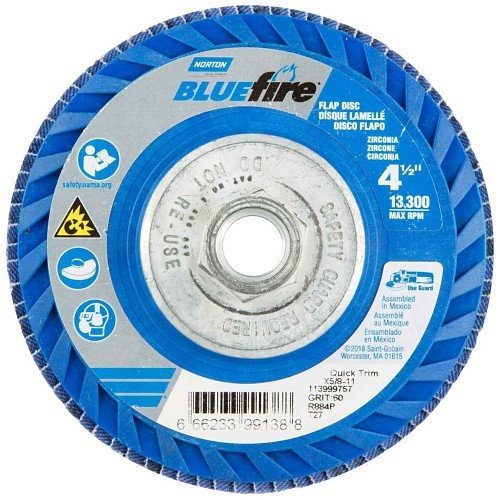 [66623399138] Flap Disc 4-1/2"x5/8-11 Type 27 Norton Bluefire R884P 60 Grit