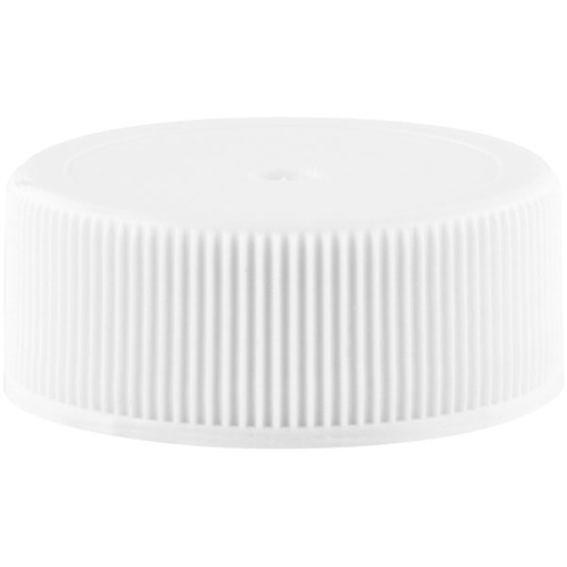 [67WF28] White Ribbed Plastic Cap, 28mm 28-400, w/HIS Liner for HDPE