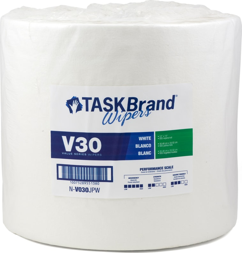 [N-V030JPW] Taskbrand Value V30 Wipers 12"x13" Jumbo Roll, White(Roll/950)
