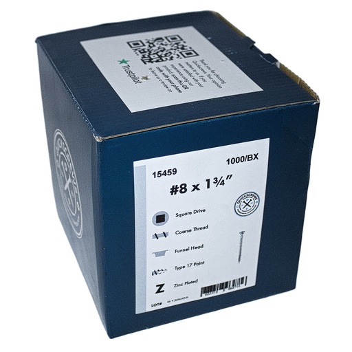 [15459] #8-11x1 3/4" Square Funnel Head Spiral T17S Point Zinc Plated Screws